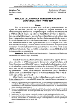 Religious Discrimination in Christian-Majority Democracies from 1990 to 2014