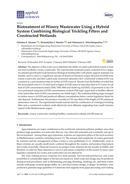 Biotreatment of Winery Wastewater Using a Hybrid System Combining Biological Trickling Filters and Constructed Wetlands