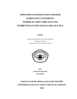 Implementasi Peraturan Daerah Kabupaten Tangerang Nomor 20 Tahun 2006 Tentang Pembentukan Kecamatan Kelapa Dua