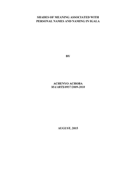 Shades of Meaning Associated with Personal Names and Naming in Igala