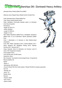 Starships D6 / Zentraedi Heavy Artillery Battle Pod (HABP