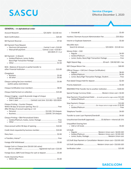 Service Charges Effective December 1, 2020