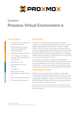 Proxmox VE Datasheet 1/4 © Proxmox Server Solutions Gmbh | KEY FEATURES