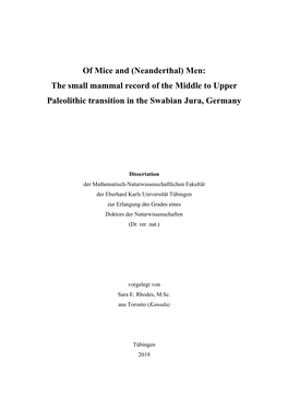 (Neanderthal) Men: the Small Mammal Record of the Middle to Upper Paleolithic Transition in the Swabian Jura, Germany