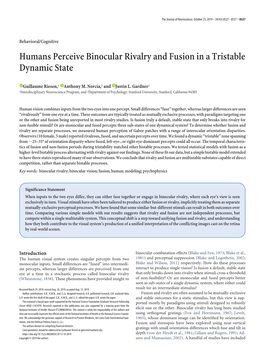 Humans Perceive Binocular Rivalry and Fusion in a Tristable Dynamic State
