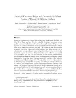 Principal Curvature Ridges and Geometrically Salient Regions of Parametric B-Spline Surfaces