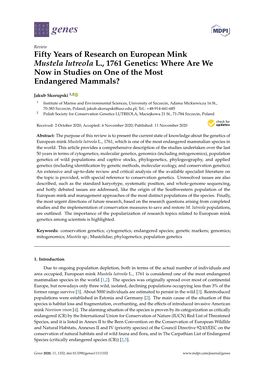 Fifty Years of Research on European Mink Mustela Lutreola L., 1761 Genetics: Where Are We Now in Studies on One of the Most Endangered Mammals?