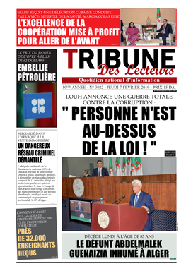 Tribune Des Lecteurs - Jeudi 7 Fervier 2019 ANEP 1931001063 Ministère