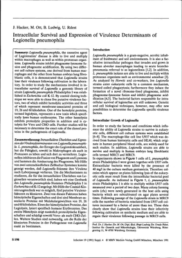 Intracellular Survival and Expression of Virulence Determinants of Legionella Pneumophila