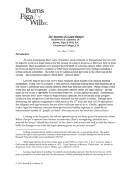 The Anatomy of a Legal Opinion by Herrick K. Lidstone, Jr.1 Burns, Figa & Will, P.C