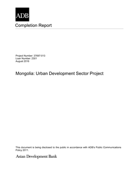 Completion Report Mongolia: Urban Development Sector Project