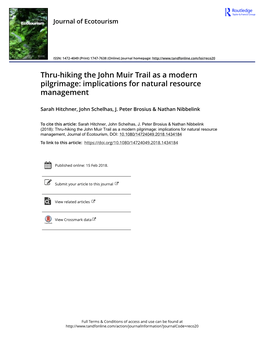 Thru-Hiking the John Muir Trail As a Modern Pilgrimage: Implications for Natural Resource Management