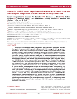 Powerful Inhibition of Experimental Human Pancreatic Cancers by Receptor Targeted Cytotoxic LH-RH Analog AEZS-108