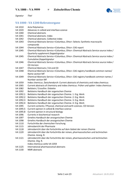 VA 1000 – VA 9999 Zeitschriften Chemie