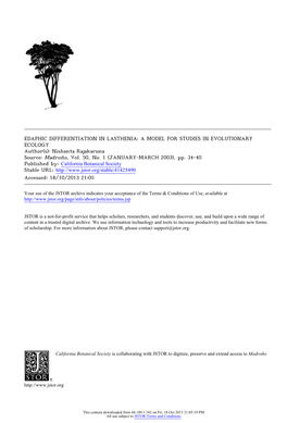 EDAPHIC DIFFERENTIATION in LASTHENIA: a MODEL for STUDIES in EVOLUTIONARY ECOLOGY Author(S): Nishanta Rajakaruna Source: Madroño, Vol