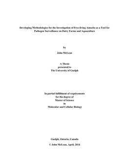 Developing Methodologies for the Investigation of Free-Living Amoeba As a Tool for Pathogen Surveillance on Dairy Farms and Aquaculture