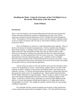 Shedding the Mask: Using the Literature of the Civil Rights Era to Reveal the Motivations of the Movement