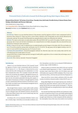 Protracted Cholera Outbreak in Asunafo North Municipal, Brong Ahafo Region, Ghana, 2014