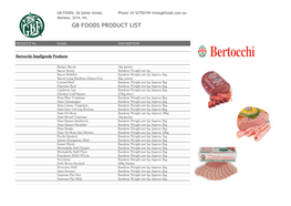 Gb Foods Product List