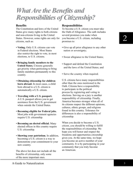 What Are the Benefits and Responsibilities of Citizenship? Benefits Responsibilities the Constitution and Laws of the United to Become a U.S