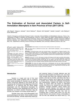 The Estimation of Survival and Associated Factors in Self- Immolation Attempters in Ilam Province of Iran (2011-2015)