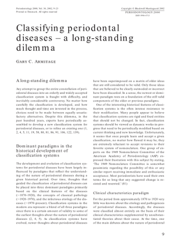 Classifying Periodontal Diseases – a Long-Standing Dilemma