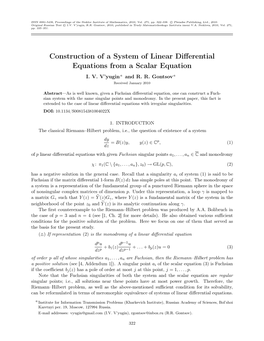 Construction of a System of Linear Differential Equations from a Scalar