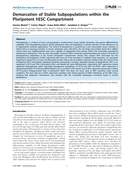 Demarcation of Stable Subpopulations Within the Pluripotent Hesc Compartment