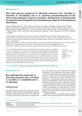 AR TICLE Nine Draft Genome Sequences of Claviceps Purpurea S