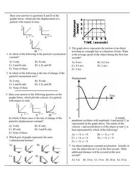 Base Your Answers to Questions 1 and 2 on the Graphs Below, Which Plot the Displacement of a Particle with Respect to Time