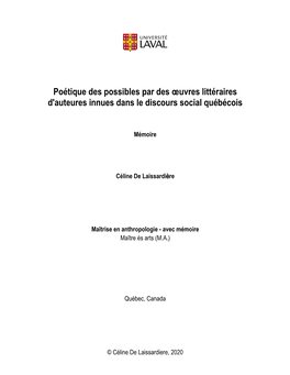 Poétique Des Possibles Par Des Œuvres Littéraires D'auteures Innues Dans Le Discours Social Québécois