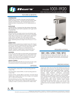 Model 1001-1920 ADA Wall-Mount Fountain and Bottle Filler FEATURES & BENEFITS