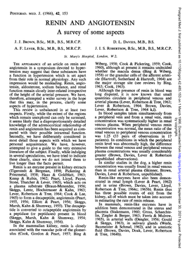 RENIN and ANGIOTENSIN a Survey of Some Aspects J