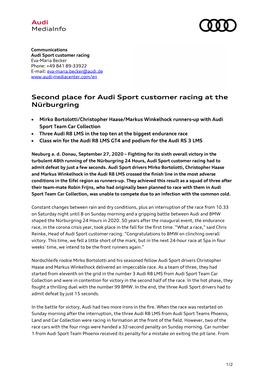 Second Place for Audi Sport Customer Racing at the Nürburgring