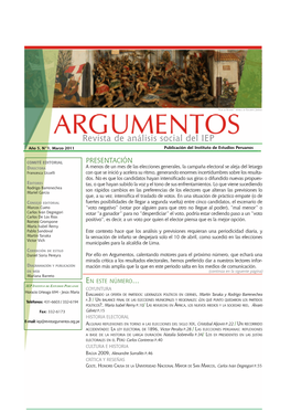 Revista De Análisis Social Del IEP Año 5, N°1, Marzo 2011 Publicación Del Instituto De Estudios Peruanos