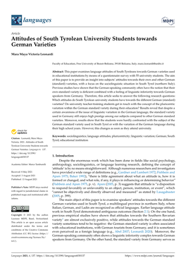 Attitudes of South Tyrolean University Students Towards German Varieties