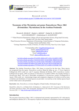 Taxonomy of the Myrmicine Ant Genus Temnothorax Mayr, 1861 (Formicidae: Myrmicinae) in the Arabian Peninsula