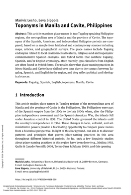 Toponyms in Manila and Cavite, Philippines