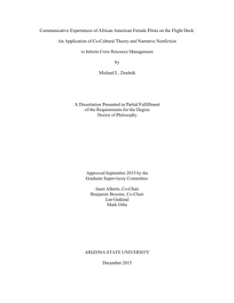 Communicative Experiences of African American Female Pilots on the Flight Deck: an Application of Co-Cultural Theory and Narrat