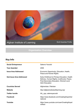 Afghan Institute of Learning Skoll Awardee Profile