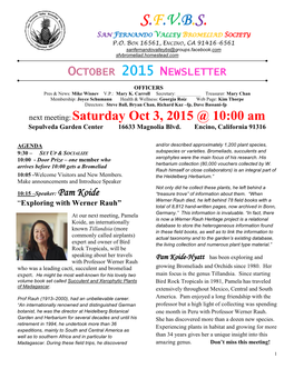 October 2015 Newsletter