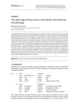 The Left Edge of the Word in the Berber Derivational Morphology