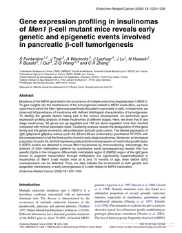 Gene Expression Profiling in Insulinomas of Men1 B-Cell Mutant Mice Reveals Early Genetic and Epigenetic Events Involved in Panc