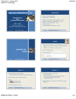 Locks, Lock Based Data Structures  Review: Proportional Share Scheduler – Ch