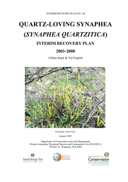 (Synaphea Quartzitica) Interim Recovery Plan 2003-2008