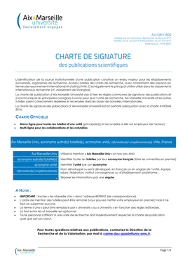 CHARTE DE SIGNATURE Des Publications Scientifiques