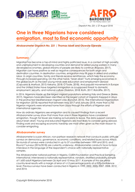 One in Three Nigerians Have Considered Emigration, Most to Find Economic Opportunity