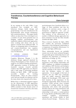 Transference, Countertransference and Cognitive Behavioural Therapy