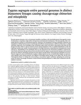 Zygotes Segregate Entire Parental Genomes in Distinct Blastomere Lineages Causing Cleavage-Stage Chimerism and Mixoploidy