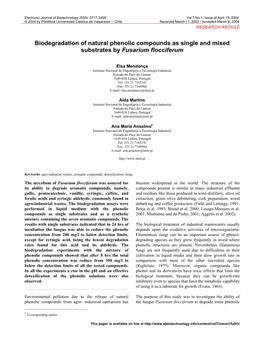 Biodegradation of Natural Phenolic Compounds As Single and Mixed Substrates by Fusarium Flocciferum